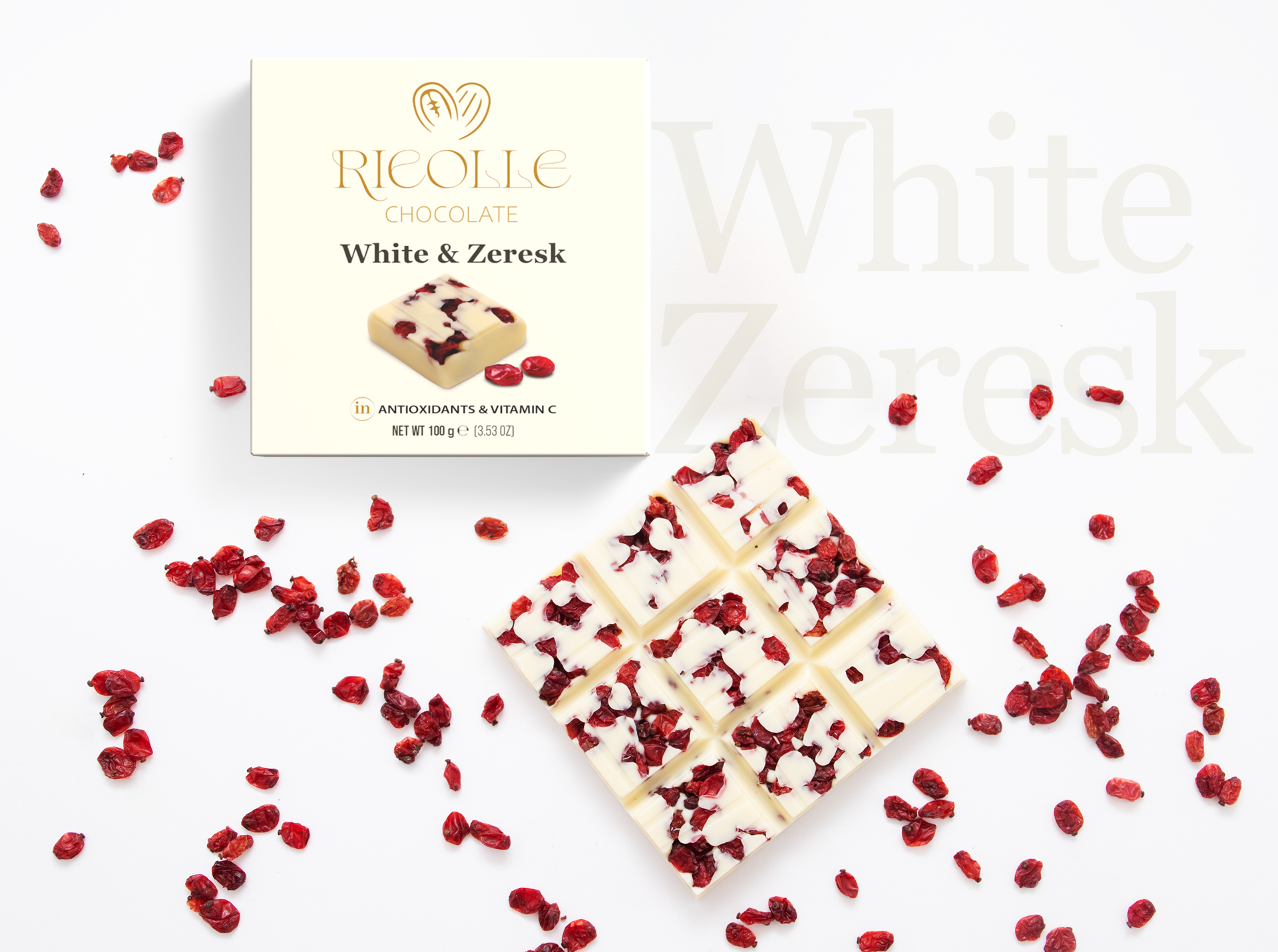 Ricolle Chocolate White and Zereshk 100 Gr - الصورة 3
